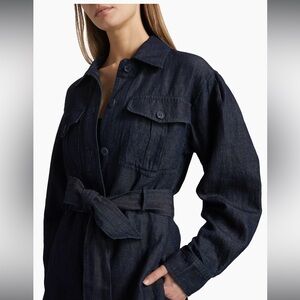 susana monaco Denim Linen-Blend Belted Jacket